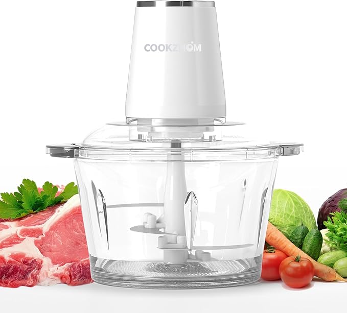 Food Processor,Electric Food Chopper with 500W Stainless Steel Motor & 2 Sharp Blade Sets,12-Cup Glass Bowl for Meat, Vegetables, Fruits and Nuts