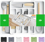 Silverware Organizer，Adjustable & Expandable Utensil Drawer Organizer, BPA Free Utensil Holder, Cutlery Tray for Forks, Spoons, Knives in Kitchen, Medium, White