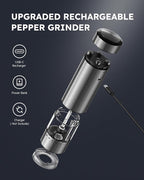 FORLIM Electric Salt and Pepper Grinder Set Rechargeable, Upgraded Washable, Automatic One-Handed Operation with LED, Adjustable Coarseness Pepper and Salt Grinder Refillable, Stainless Steel(Silver）