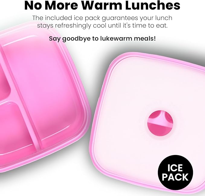 Yoobi Barbie X Pink Bento Box & Ice Pack – 3 Compartment Lunch Box, Dishwasher & Microwave Safe Food & Snack Container for Kids & Tweens – BPA & PVC Free Leakproof