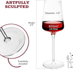 Gusto Nostro Crystal Wine Glasses Set of 4, 13.5 Oz Long Stem Modern Wine Glasses for White and Red Wine, Dishwasher Safe, Fancy, Elegant, Large and Tall Wine Glass for Wedding Christmas Anniversary