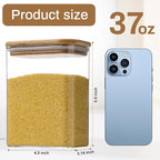 Liuruiyu Glass Storage Jars 12 * 8cm [Set of 6],Clear Glass Food Storage Containers with Airtight Bamboo Lid Stackable Kitchen Canisters for Candy,Cookie,Rice,Sugar,Flour,Pasta(Square)