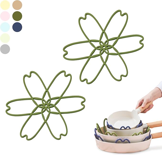 iPROTECT - Stack Expert | Multi-Purpose BPA-Free Silicone Pans & Pots Protector. Set of 2. Trivets for All Cookware Sizes, Protects Coating & Scratches, Dishwasher Safe (Matcha Green, S)