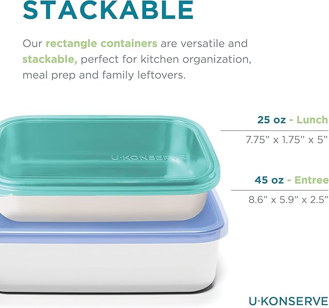 U Konserve Stainless Steel Rectangle Food Storage Bento Box Container, Leak Proof Silicone Lid Dishwasher Safe - Plastic Free, (25oz Island Teal)