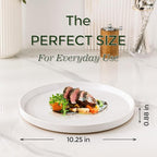 AmorArc Ceramic Dinner Plates Set of 6, 10.25 Inch Stoneware Plates for Kitchen,Modern Flat Dinnerware Dishes Set,Microwave& Dishwasher Safe, Scratch Resistant-White