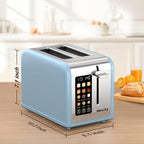 Mecity 2 Slice Touch Screen Toaster, 1.5" Wide Slot, Stainless Steel Smart Toaster for Bagels, Muffins, Waffles, Gluten-Free Breads, Defrost, Reheat, Timer, 120V 825W, Ice Blue