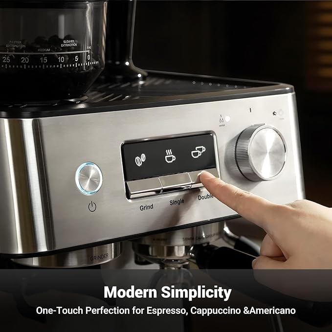 Gevi 20 Bar Espresso Machine with Grinder & Milk Frother, Professional Coffee Maker for Home, Cappuccino & Latte, Removable Water Tank, Steam Wand