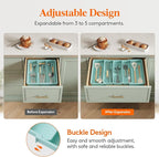 Lifewit Utensil Organizer for Kitchen Drawers, Expandable Cooking Utensil Tray, Adjustable Cutlery Silverware Flatware Holder, Plastic Spatula Tools and Gadgets Storage Divider, Large, Turquoise