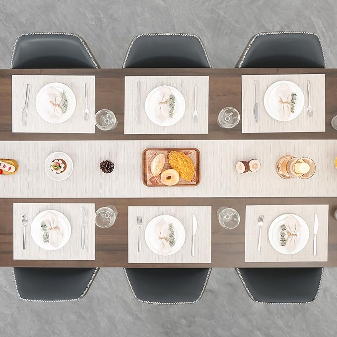 Myir JUN Placemats Set of 6, Vinyl Woven Placemats Place Mats Indoor Washable Table Mats Non-Slip Place mats for Dining Table (B-White, Set of 6)