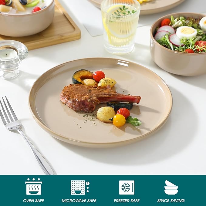 vancasso PLAYA Ceramic Plates and Bowls Sets, 18 Pieces Brown Dinnerware Sets for Kitchen, Reactive Glaze Dishes Set for 6, Dishwasher and Microwave Safe