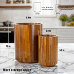 Large Acacia Wood Utensil Holder for Kitchen Counter, 360° Rotating Kitchen Utensil Holder, Set of 2 (7.9" & 5.9"), Rustic Farmhouse Decor Accessories