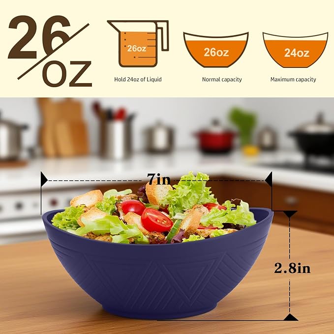 Homienly Wheat Straw Bowls Set Serving Bowls Plastic Bowls Reusable 26oz Microwave & Dishwasher Safe Cereal Bowls Unbreakable for Cereal,Salad,Fruit,Soup Bowls- Modern Color