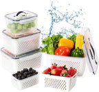 LUXEAR Larger 5PCS Fruit Storage Containers For Fridge, Produce Vegetable Saver Container with Lid Colander Vent Handle, BPA-Free Refrigerator Microwave Dishwasher Safe, Keep Fruits Veggie Food Fresh