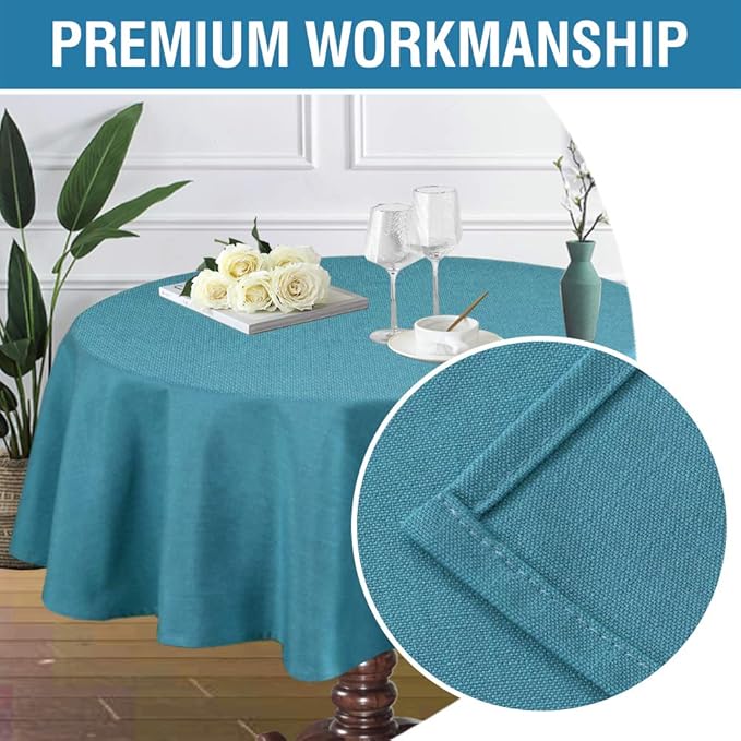 H.VERSAILTEX Linen Textured Table Cloths Round 70 Inch Premium Solid Tablecloth Spill-Proof Waterproof Table Cover for Dining Buffet Feature Extra Soft and Thick Fabric Wrinkle Free, Teal