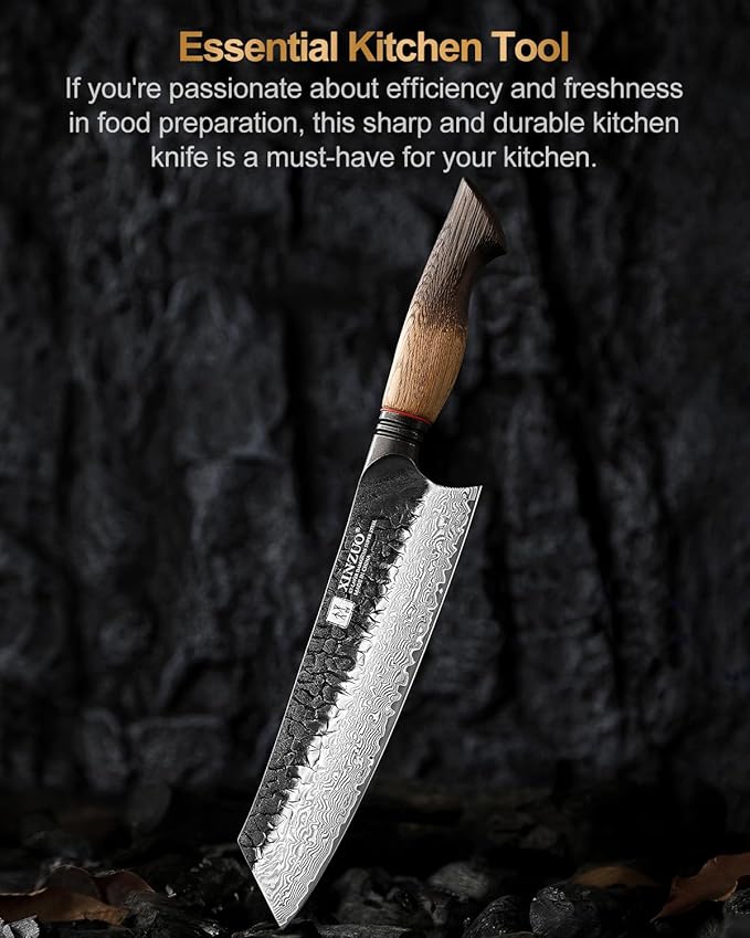 XINZUO 8.3 Inch Kiritsuke Chef Knife, Forged 67 Layers 10Cr15Comov High Carbon Damascus Steel Professional Kitchen Knife,Super Sharp，White Oak + Red G10 Gasket Handle