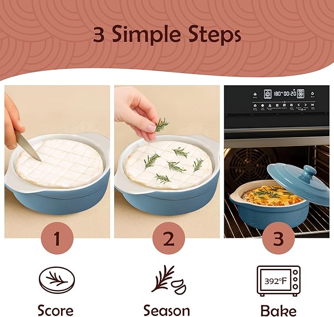 Muldale Brie Baker with Lid and Spreader - Camembert Baker Crock in Blue - Free from Lead Ceramic Baking Dish - 5.5” - Fits Standard Camembert Wheel