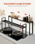VEVOR Over the Stove Shelf, Adjustable 27-33Inch Spice Organizer, 4 Level Expandable Height Spice Rack for Kitchen Stove Top, Spice Organizer, Countertop Seasoning Organizer Storage Solution, Black