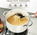 MICHELANGELO Stock Pot with Lid, Nonstick Cooking Pot, 5 Quart Soup Pot with Lid, Non Stick Pots with Stainless Steel Handle, Induction Compatible, Cream
