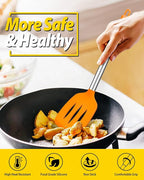 Pack of 4 Silicone Cooking Utensils Set, Non Stick Large Solid Spatulas, Heat Resistant Slotted Spoons, Ideal BPA Free Kitchen Turners for Frying, Mixing,Serving,Draining,Turning,Stirring (ORANGE)