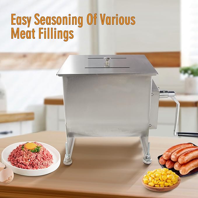 CMI Commercial Stainless Steel Manual Meat Mixers with lid,16Lb/10L Fixed Tank,(Mixing Maximum 15Lb for Meat),Sausage Mixer Machine Meat Processing Equipment
