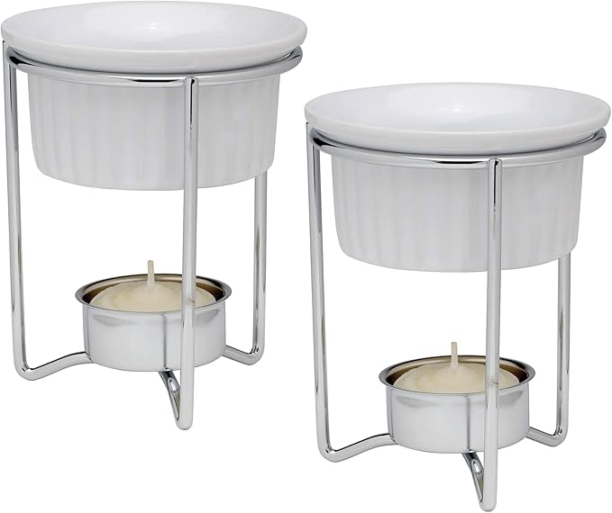 Maine Man Butter Warmer Set, Ceramic Ramekins with Chrome-Plated Steel Wire, Set of 2, 3-Ounce Capacity
