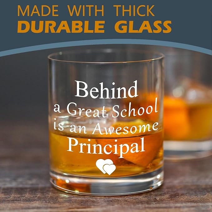 kunlisa Principal Gifts Whiskey Glasses, Principal Appreciation Gifts for Women Men, 10 oz Drinking Rocks Glasses for Women Men Whisky Cocktail Scotch Bourbon Liquor