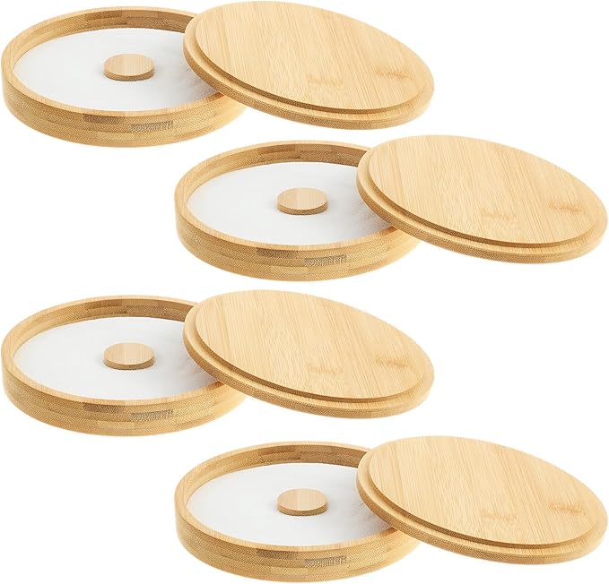 4 Pcs Margarita Salt Rimmer Set Glass Rimmer with Lid Home Bar Accessories Plate for Sugar Drinks Cocktails Bartender Tool Kit Party Restaurant, 5.9" Diameter (Bamboo)