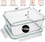 Razab 3300 ml / 112 oz Large Glass Food Storage Containers with Lids, Airtight, Leakproof, BPA Free - Ideal for Meal Prep, Store Leftover & Lunch, Baking Casserole - Freezer, Microwave & Oven Safe