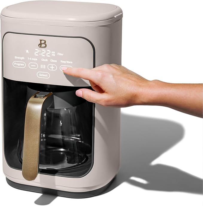 Beautiful Coffee Maker, 14-Cup, Touch Display, Programmable, 1200W, Stainless Steel, Keep Warm, 24h Timer dishwasher-safe (Porcini Taupe)