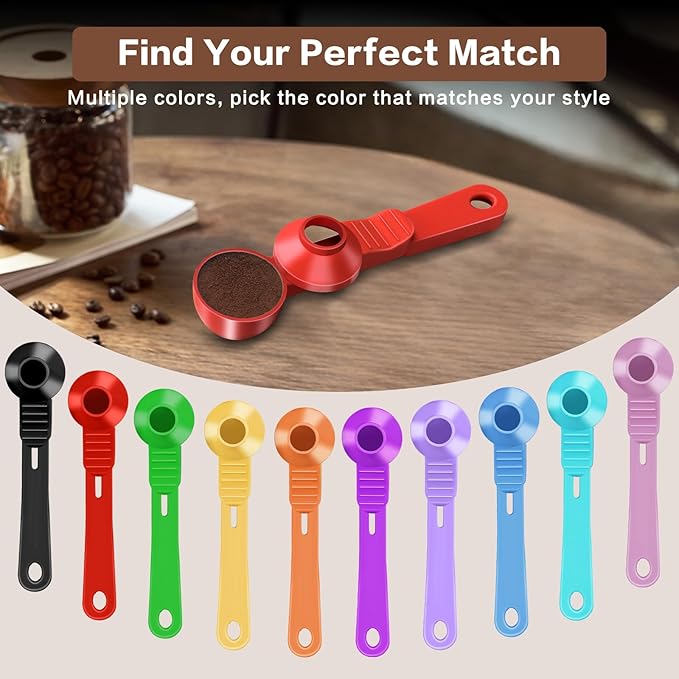 2-in-1 Coffee Scoop with Funnel, 2 Teaspoon Measuring Spoon for Reusable Pods, Ground Coffee, Protein Powder & Tea, Mess-Free Plastic Design (Red)
