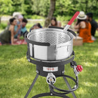 VEVOR 10 Qt Fish and Wing Fryer, Aluminum Propane Fish Fryer Kit, Outdoor Deep Fryer Seafood Pot with Thermometer, Strainer Basket, and 54,000 BTUs Propane Burners, for Outdoor and Backyard Cooking