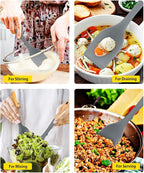 Pack of 2 Large Silicone Cooking Spoons, Heat Resistant Non Stick Kitchen Utensils with Wooden Handle, Ideal for Mixing, Stirring, Serving, Cooking(GRAY)