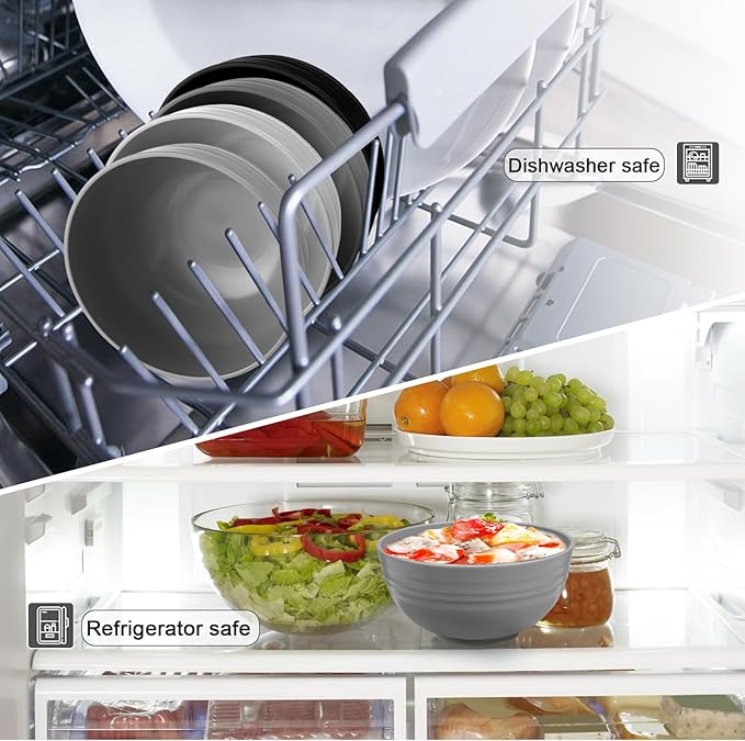 12 Pcs Unbreakable Cereal Bowls Set, 26 Oz Wheat Straw Bowls Set, Microwave & Dishwasher Safe Bowls for Kitchen, Reusable Plastic Bowls for Soup, Salad and Snack, BPA Free, Dark Gray