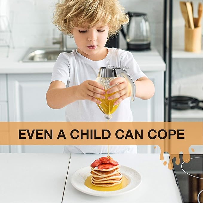 Honey Dispenser – No Drip Glass with Stand – Honey Jar – Clear Glass Honey Container with Dipper 8 Oz – Maple Syrup Dispenser – Honey Pot with Stand – Honey Bottle with Flip Top Lid