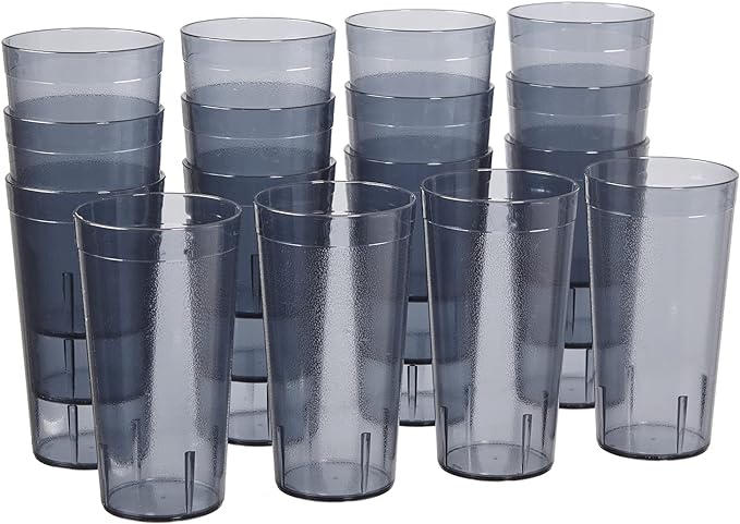 US Acrylic Cafe Plastic Reusable Tumblers (Set of 16) 20-ounce Water Cups in Grey | Value Set of Restaurant Style Drinking Glasses, Stackable, BPA-free, Made in the USA | Top-rack Dishwasher Safe