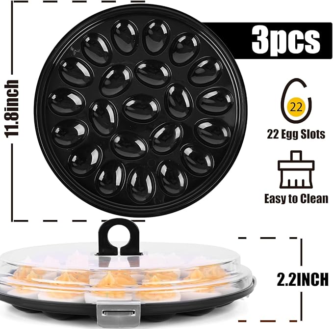 HANSGO Deviled Egg Containers with Lid, 3PCS Deviled Egg Platter Carrier Holder Trays with 66 Slots for Party and Home Kitchen, Black