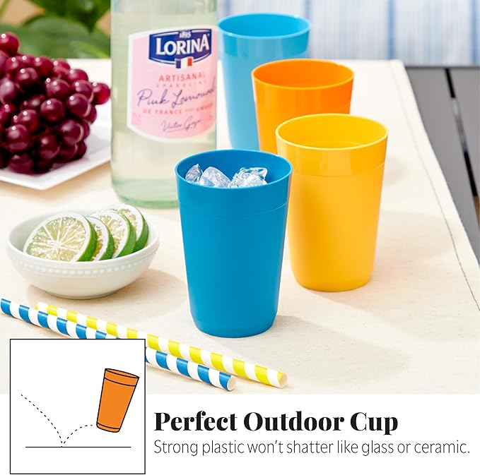 US Acrylic Newport 10 ounce Unbreakable Plastic Stackable Juice Tumblers in 4 Sunrise Colors | Set of 12 Drinking Cups | Reusable, BPA-free, Made in the USA, Top-rack Dishwasher and Microwave Safe