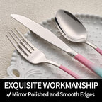 20-Pieces color Silverware Sets for 4,Pink and Green Handle Stainless Steel Cutlery Set, Include Forks Spoons and Knives Set, Dishwasher Safe Utensil Sets for Home Restaurant