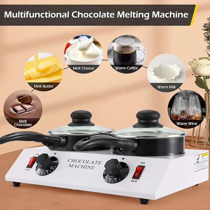 Dyna-Living Chocolate Melting Pot Dual Chocolate Tempering Machine for Melting Chocolate, 80W Chocolate Melting Machine Electric Chocolate Melter Pot for Home, Chocolate Fondue Pot for Chocolate Melt