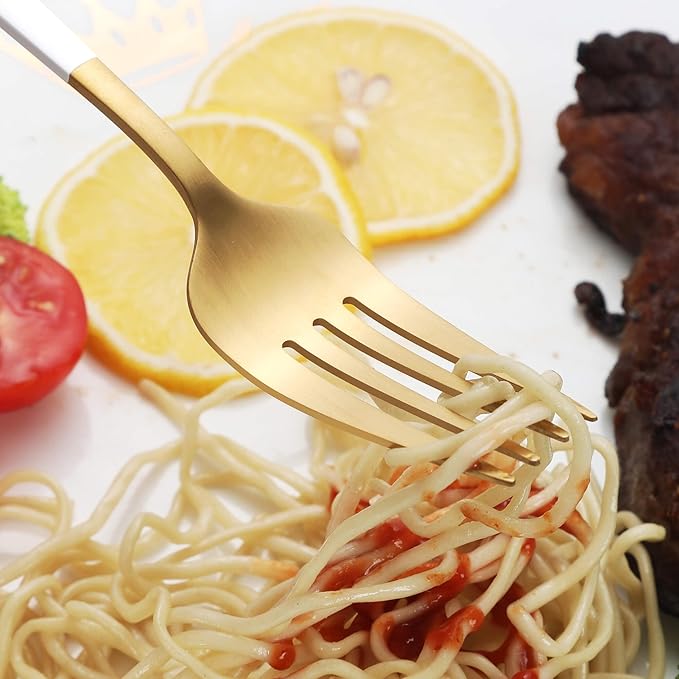 Matte White Gold Silverware Set,30 Piece Stainless Steel Modern Flatware Set,Brushed Cutlery Set Service for 6,Satin Finish Utensils Set,Home Kitchen and Restaurant,Dishwasher Safe