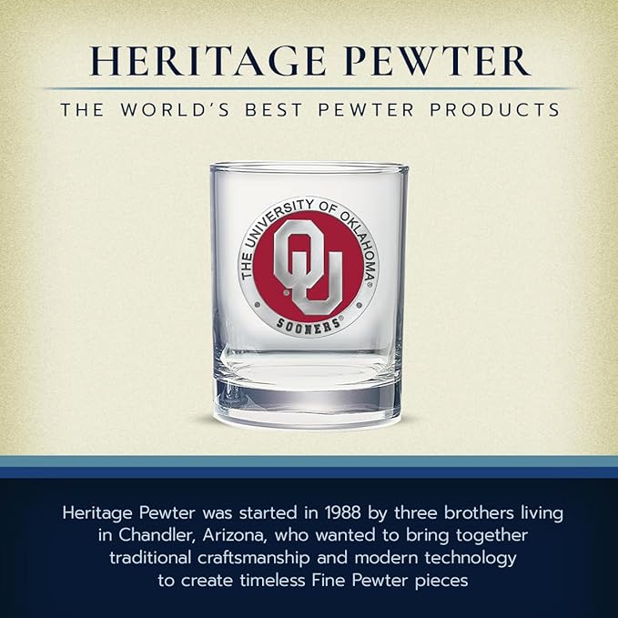 Heritage Pewter Oklahoma Double Old Fashion | Double Rocks Glass 14 OZ for Liquor | Expertly Crafted Pewter Glass