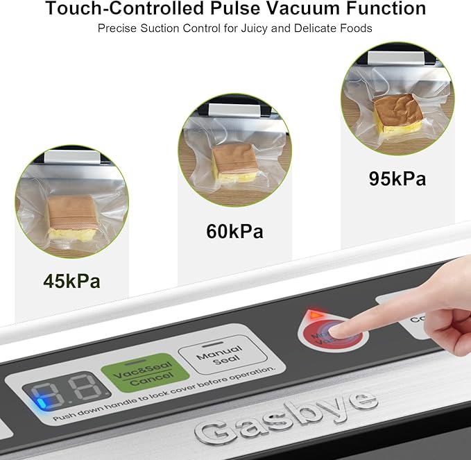 Vacuum Sealer Machine, 95kPa Food Sealer with Double Heat Seal for Dry/Moist Food, Easy-lock Handle, Built-in Bag Storage & Cutter, Progress Display, Removable Drip Tray, Silver