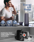 Travel Kettle, Dual Voltage Portable Electric Kettle 110V-220V-240V Smart Small Water Boiler for Tea & Coffee, 316 Stainless Steel, 6 Temperature Control and LCD Display, for Global Use (370ML)