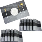 PIGCHCY Vinyl Placemats Set of 12 Washable Durable Kitchen Place Mats Easy to Clean Plastic Placemats for Dining Table (Black)