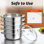 5-Tier Stainless Steel Steamer Cookware Pot with Kitchen Steaming Cookware with Lid Gas Electric Stove Steamer Pot for Kitchen, Home, And Commercial Use
