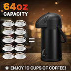 Airpot Coffee Carafe for Keeping Hot - 64 OZ/ 2.0L Coffee Dispenser with Pump - Insulated Stainless Steel thermal carafe for Hot Drinks Water Tea Chocolate - Hot Beverage Dispenser for Parties