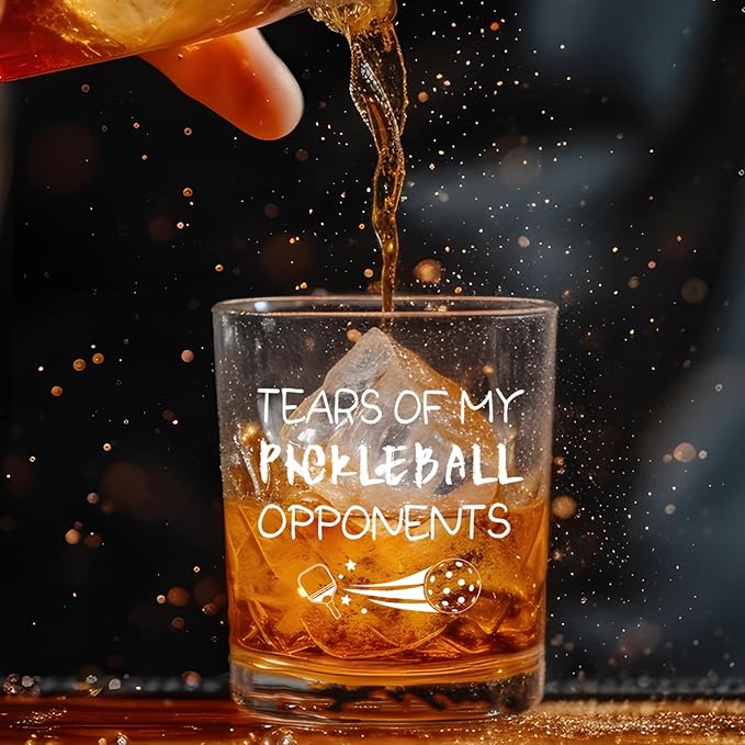 Pickleball Gifts, Tears of My Pickleball Opponents Whiskey Glass 10 Oz, Funny Pickleball Gifts for Men Pickleball Lovers Friends for Birthday Christmas