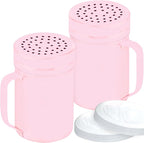CUSINIUM 14oz Pink Stainless Steel Salt Pepper Dredge Shakers - With Plastic Cap - With Handle - Pack of 2