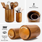 Large Acacia Wood Utensil Holder for Kitchen Counter, 360° Rotating Kitchen Utensil Holder, Set of 2 (7.9" & 5.9"), Rustic Farmhouse Decor Accessories
