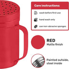CUSINIUM 14oz Red Stainless Steel Salt Pepper Dredge Shakers - With Plastic Cap - With Handle - Pack of 2